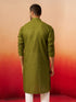 Vastramay Men Mehendi Green Cotton Geometric Jacquard Kurta